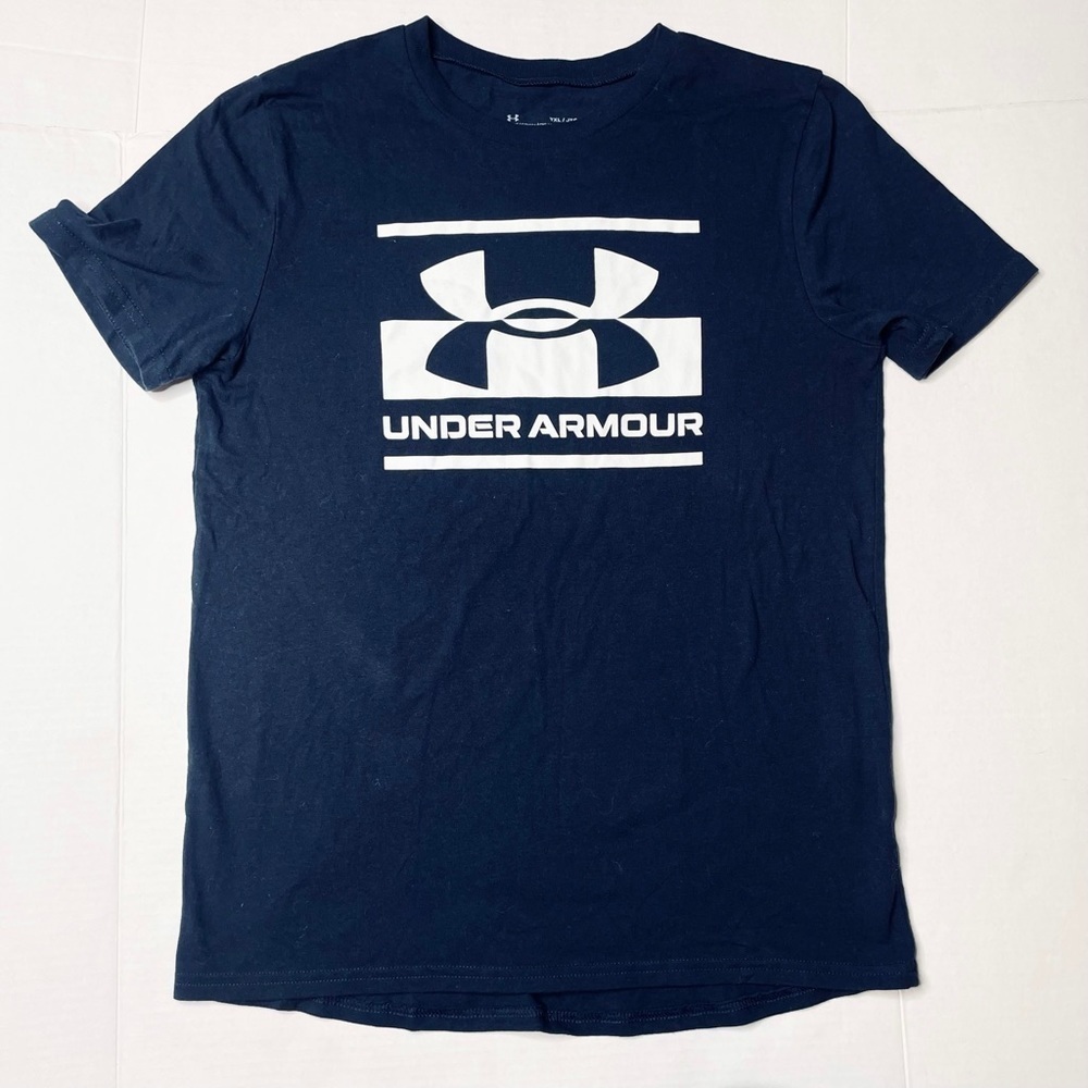 Under Armour Loose Fit HeatGear Graphic Logo Short Sleeve Crewneck Black Tee YXL